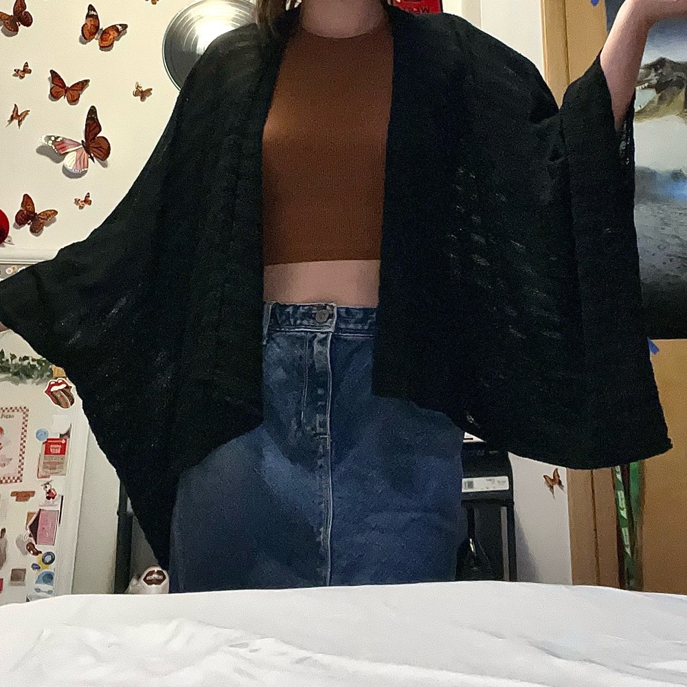 One-size Black 60s vibe Coverup Shawl, see through